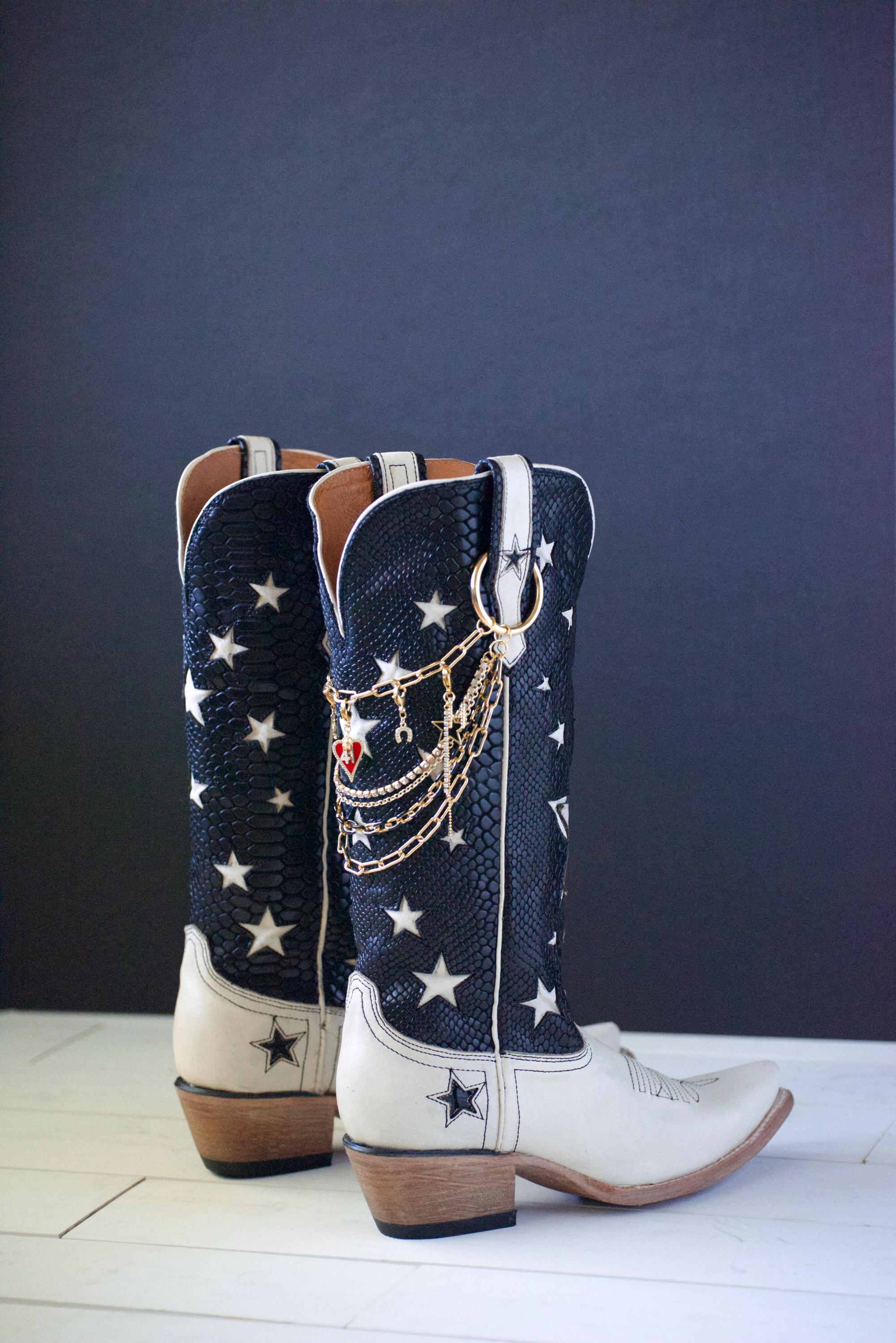 Custom Boot Chain Charms: Gold Star, Rhinestone Tassel, Initial Charm