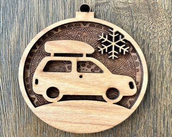 a) Custom cut Personalized Christmas Ornaments decor Laser Cut Bauble, personalized, holiday office gifts made to order car with tree