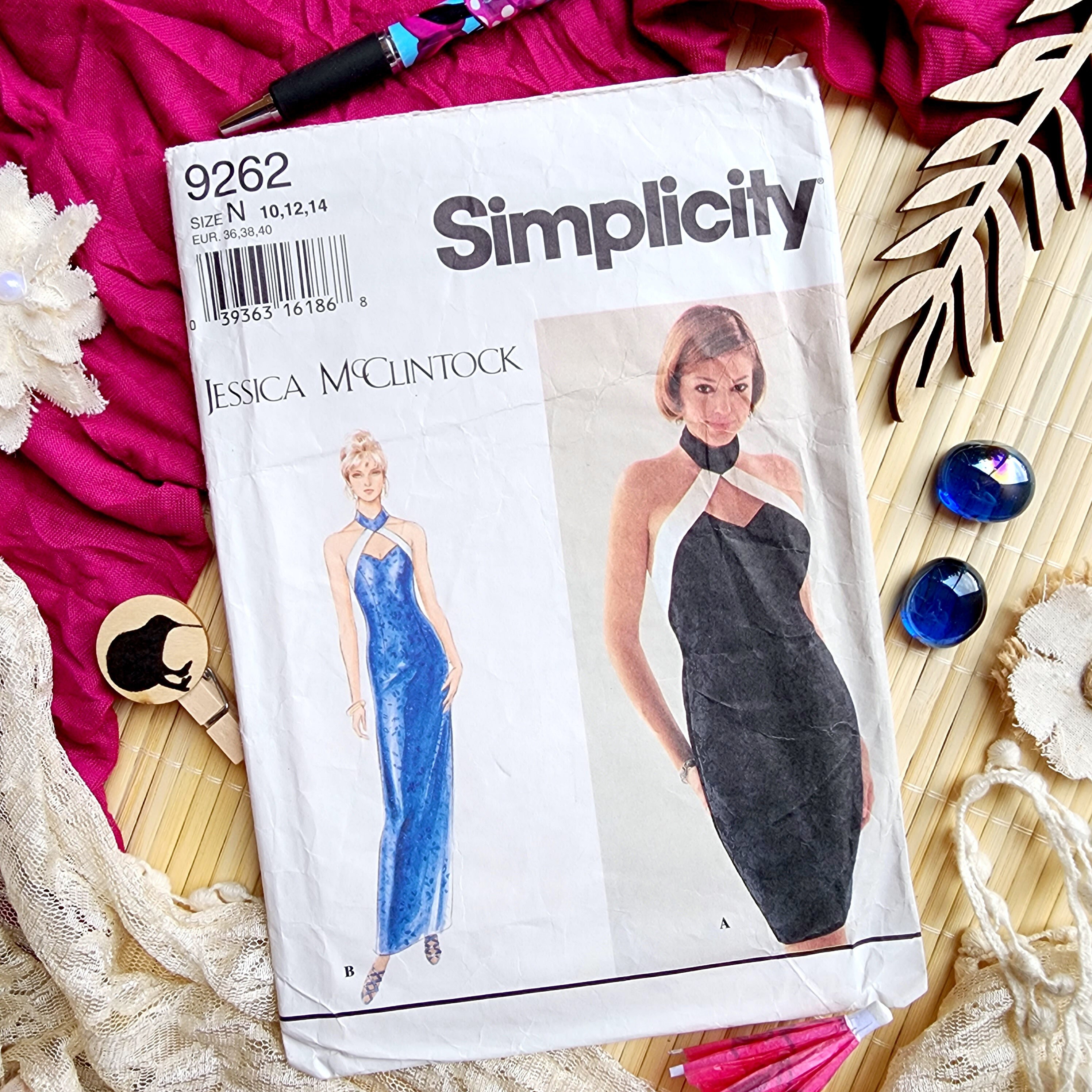 Designer 1994 Evening Dress Sewing Pattern Simplicity 9262 Jessica Mcclintock Sizes 10 12 32.5 34 Bust 1990 s Etsy