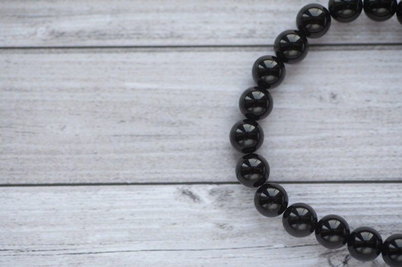 Black Yoga bracelet black stone unisex bracelet Black elastic boho bracelets Black Agate mens bracelets naturalblack stone bracelets