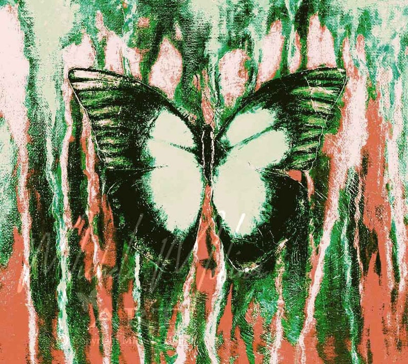 Reminisce Butterfly, Butterfly Print Wall Art Butterfly Wall Decor Original Butterfly Art, Butterfly Painting Print, nature, wildlife beauty Lt. Green/Blk/Orange