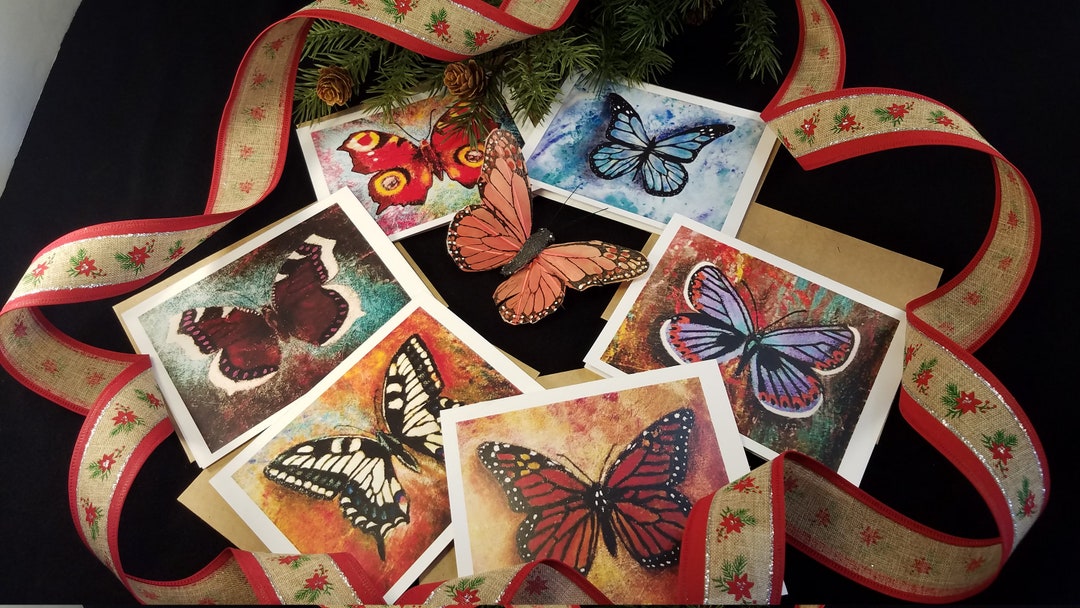 BUTTERFLY CARD SET, 6 Blank Note Cards , Peacock, Monarch, Swallowtail ...