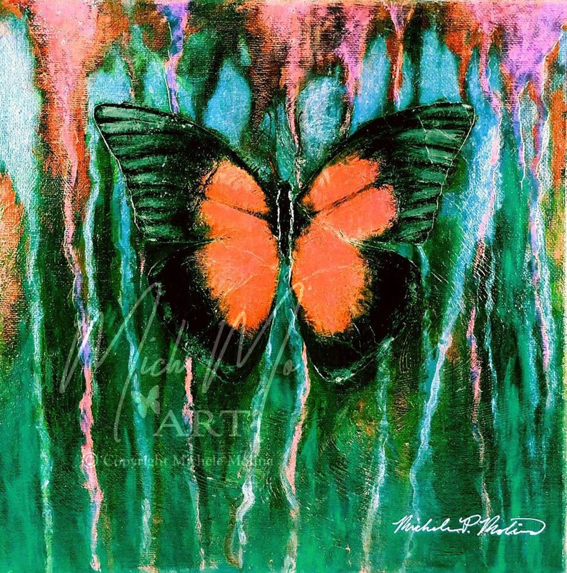 Reminisce Butterfly, Butterfly Print Wall Art Butterfly Wall Decor Original Butterfly Art, Butterfly Painting Print, nature, wildlife beauty Orange/Green