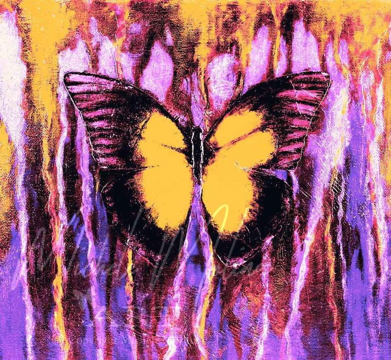 Reminisce Butterfly, Butterfly Print Wall Art Butterfly Wall Decor Original Butterfly Art, Butterfly Painting Print, nature, wildlife beauty Purple/Yellow