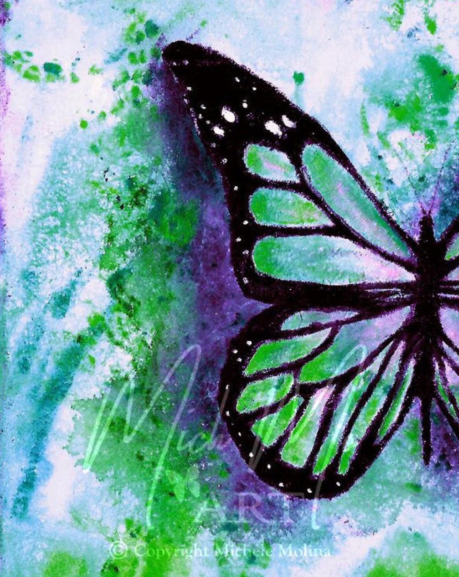 Green Butterfly Print Wall Art Butterfly Wall Decor, Original Butterfly