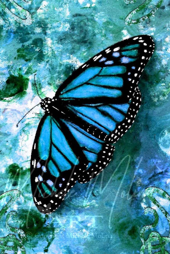 Monarch Butterfly over soft blue canvas print 8x10 