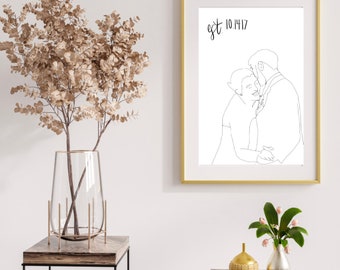 One line drawing one line art couple family