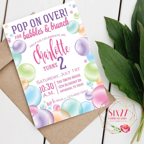 Bubbles and Brunch Invitation Bubble Birthday Party Invite Etsy