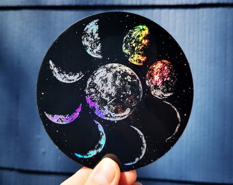 Moon Phases Holographic Sticker / Original Illustration