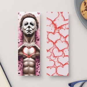 Horror Movie Digital Bookmark download, Sexy Michael, Halloween Bookmark, Scary movie, Splattered Hearts, Michael Myers, Digital Download