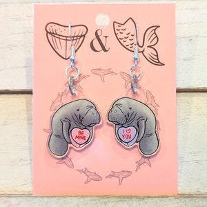 Valentine's Manatee Earrings | Acrylic Handmade Earrings | Manatee Gift