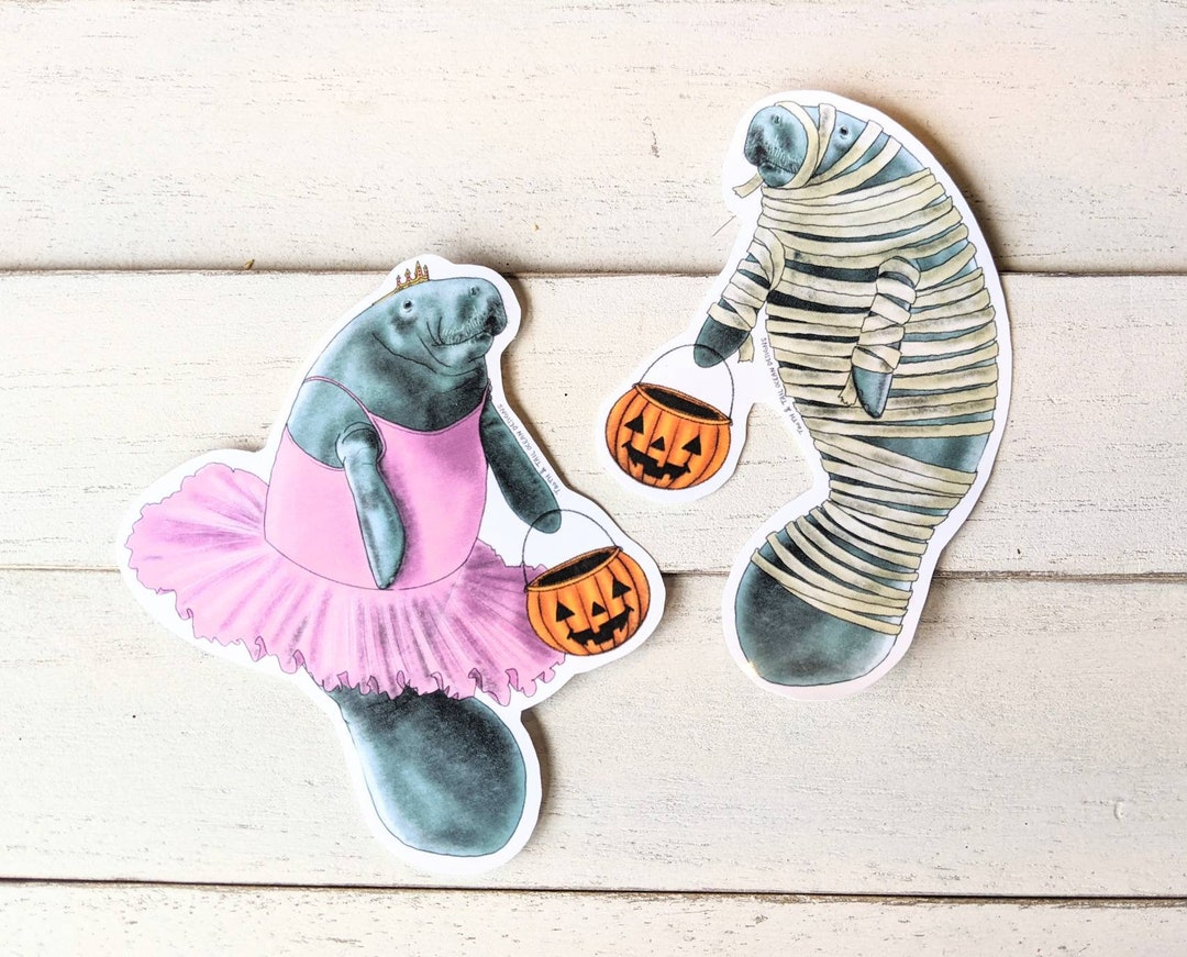 Halloween Manatee Sticker Set Trick or Treat Manatees Etsy
