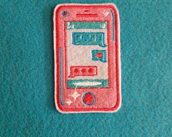 IRON ON PATCH - Luv U Phone valentines romance heart