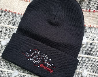 Beanie Hats - ETERNITY - black red snake star nature