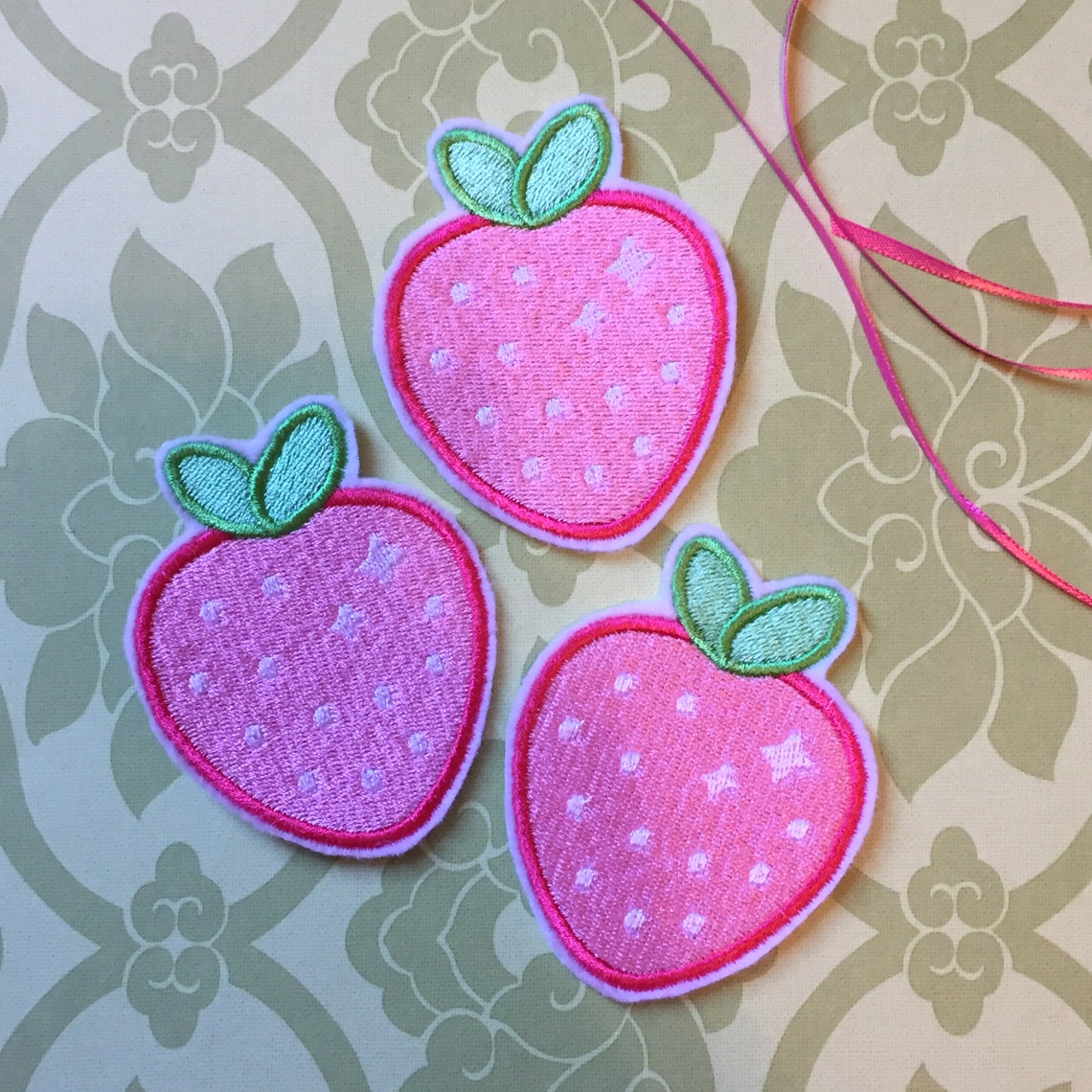 IRON ON PATCH Pink Sparkle Strawberry Kawaii Fruit Cottage Etsy