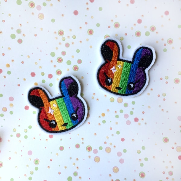 IRON ON PATCH - Gay lgbt Pride Flag Bunny Rabbit