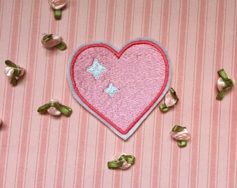 IRON ON PATCH - Kawaii Heart emoji sparkle pink