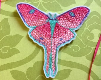 IRON ON PATCH - Luna Moth Pink