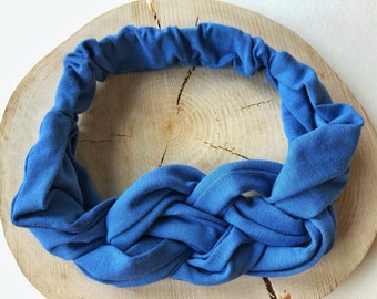 Braided Bamboo Headband for Curly Hair Women, Soft, Modern & Elegant 100% Organic Bio Blue