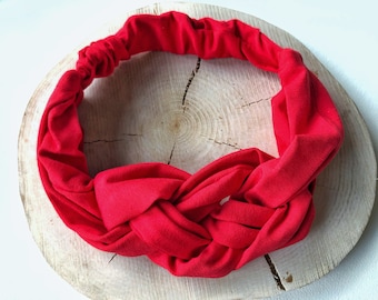 Braided Bamboo Headband for Curly Hair Women, Soft, Modern & Elegant 100% Organic Bio Swiss Red