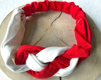 Braided Bamboo Headband for Curly Hair Women, Soft, Modern & Elegant 100% Organic Bio Red White