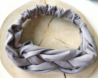 Braided Bamboo Headband for Curly Hair Women, Soft, Modern & Elegant 100% Organic Bio Grey