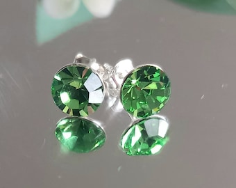 Peridot Green Crystal Stud Earrings with Sterling Silver and Preciosa Crystals, August Birthstone, Gifts for Her.