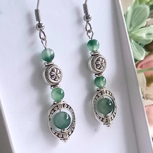 Boho Drop Earrings with Green Moss Agate Beads and a Choice of Earwires, Gifts for Her, Gift Box Included. E360.