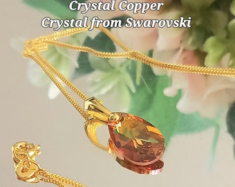 Copper Crystal Pendant Necklace with Sterling Silver and Swarovski Crystal, Gifts for Her