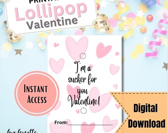 I'm A Sucker For You Valentine | Classroom Valentine Card | For Kids | Digital Print | PDF File