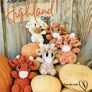 Highland Cow Plush | Stuffed Animal Nursery Decor | Soft Highland Cow Baby Gift | Fall Highland Cow Stuffie | Crochet Cow Gift