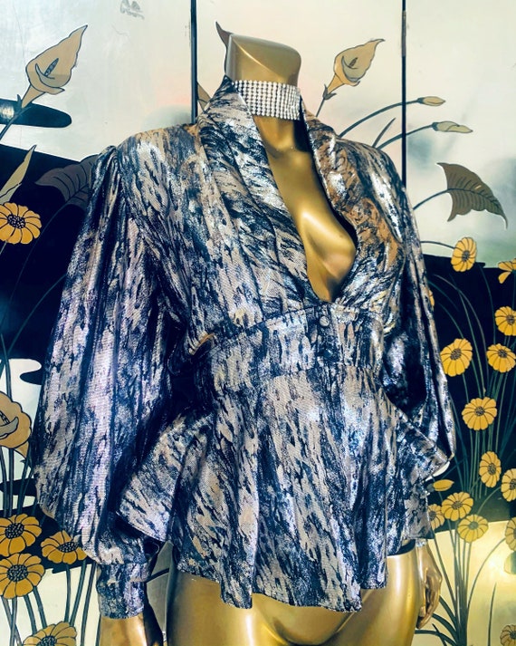 80s silver Metallic Jacket/blouse