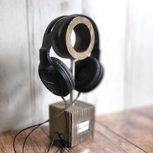Headphone stand wooden ring, Brushed wood, Headphone stand wood, Headphone hanger desk, Headphone holder for desk, Headphone display