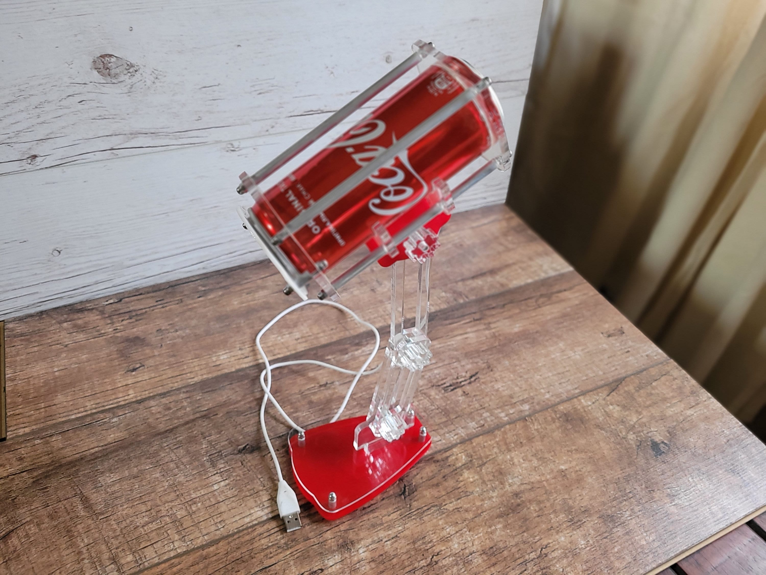 Upcycled Coca-cola Can LED Table Lamp - Unique Soda Pop Art USB