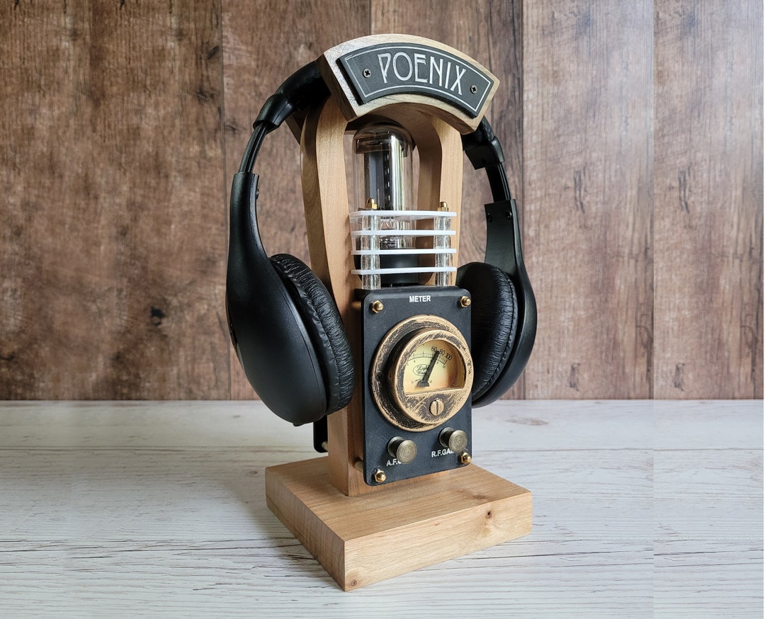 Headphone stand steampunk wood premium quality