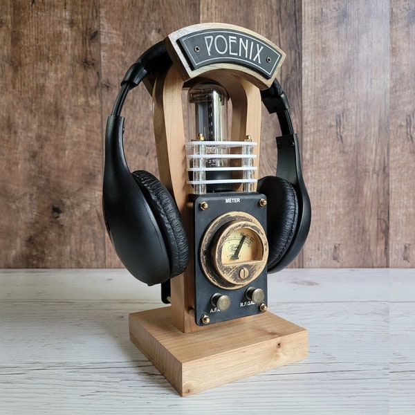 Headphone stand steampunk wood premium quality