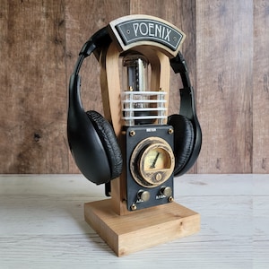 Headphone stand steampunk wood premium quality