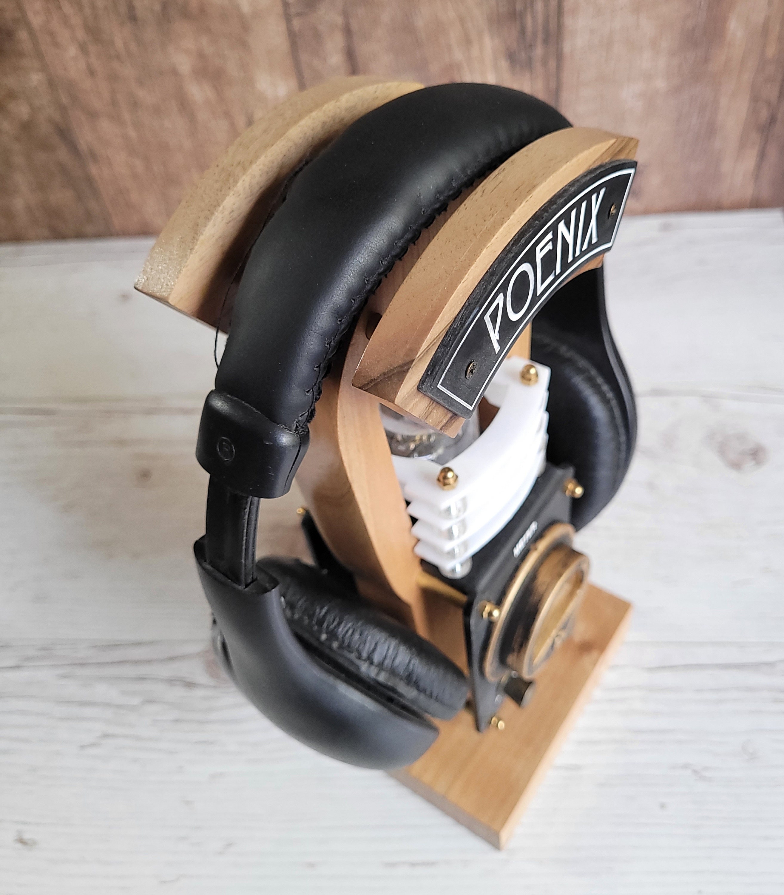 Vintage-inspired Steampunk Wooden Headphone Stand: Premium Quality