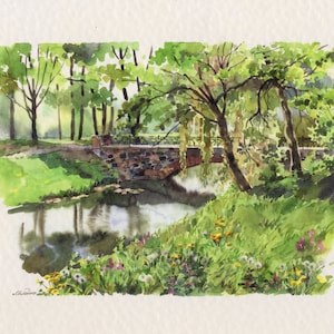 Ponte. Parco di Alessandria. Ucraina. Stampa ad acquerello ad alta definizione su carta grana 250g/m2