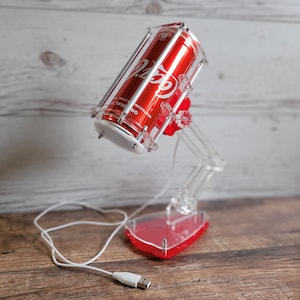 Upcycled Coca-Cola Can LED Table Lamp - Unique Soda Pop Art USB Desk Light for Home or Office