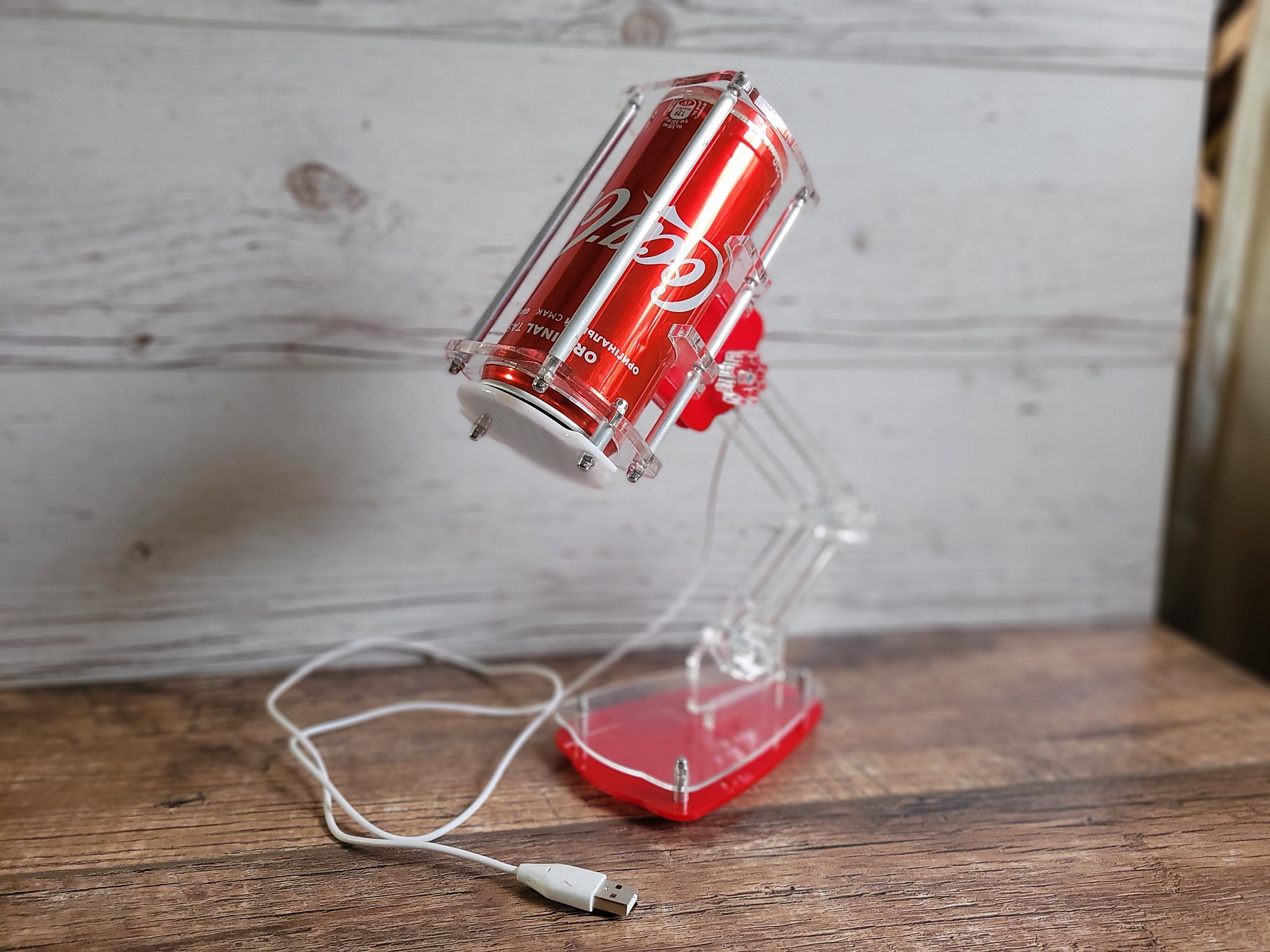 Upcycled Coca-cola Can LED Table Lamp - Unique Soda Pop Art USB