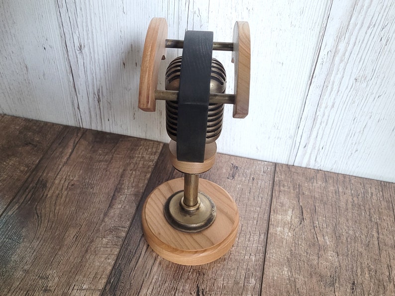 Headphone Stand Made of Wood and Brass Microphone in the Etsy