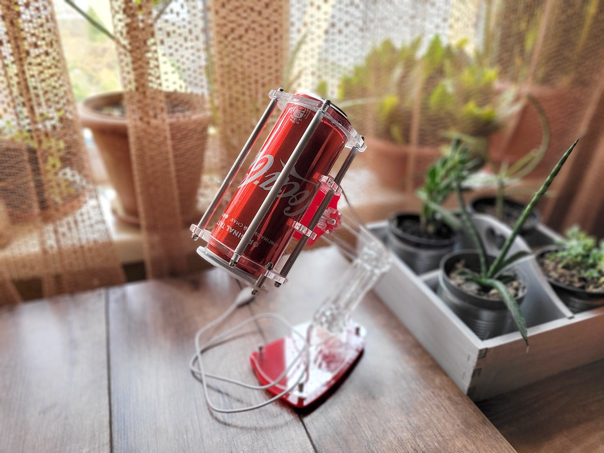 Upcycled Coca-cola Can LED Table Lamp - Unique Soda Pop Art USB