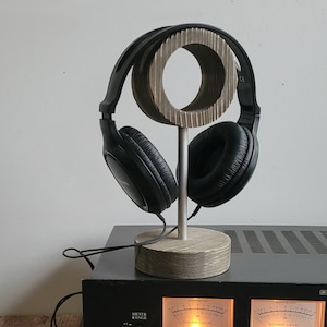 Headphone stand wooden ring LWB, Brushed wood, Headphone stand wood, Headphone hanger desk, Headphone holder for desk, Headphone display