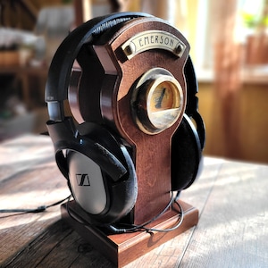 headphone stand steampunk wood