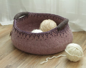 Ready to Ship. Felted Knitting Bowl. Knitting Basket. Yarn Storage. Natural Eco Friendly Wool. Handcrafted Basket.