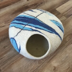 Pet lover gift/Wool cat house /Blue marble felted cat bed/Eco friendly woo/l Natural undyed wool/Pet house /Eco wool/Handcrafted cat bed/ image 1