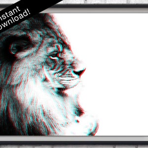 3D Lion Print, Stereoscopic 3D Artwork, 3D Effect, Retro Art, Hipster Poster, 3D Anaglyph, Pop Art, 3D Vision, Pop Art, Moder Print,