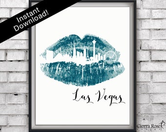 Teal Lipstick Las Vegas, Las Vegas Print, Blue Lipstick, Travel Decor, Salon Print, Makeup Print, Office Decor, Las Vegas Decor, Vegas Print