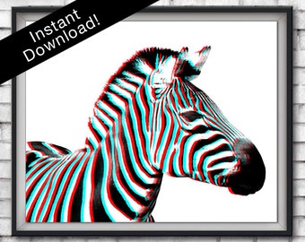 3D Zebra Print, Stereoscopic 3D Art, Zebra Artwork, Retro Art, Trippy art, Glamour decor, Hipster Poster, Pop Art, 3D, Pop Art, Moder Print,